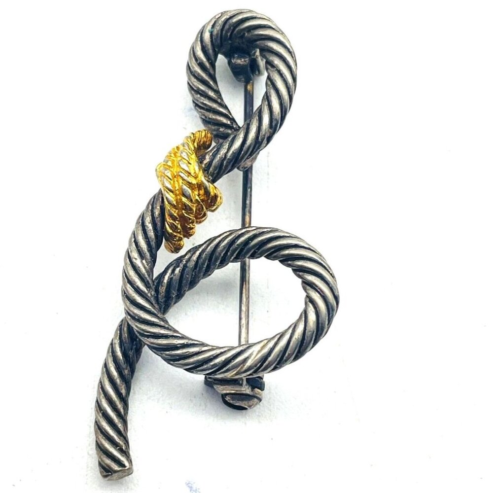 Vintage Nautical Rope Pin Twist Knot Mixed Metal Tone Beach Coastal Islands Sea